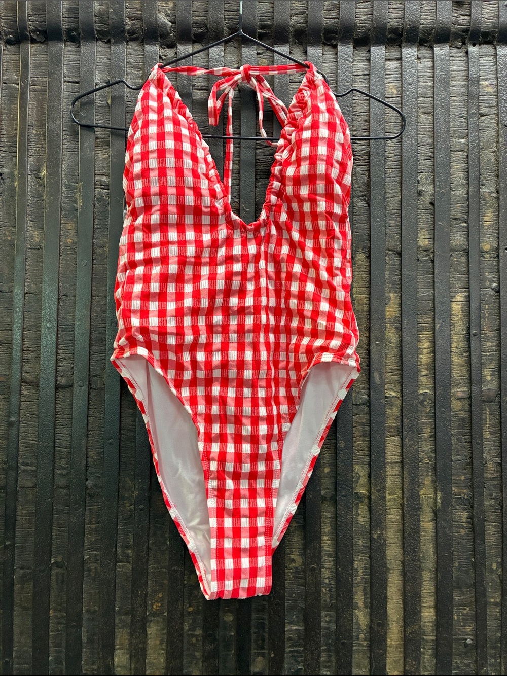 wild fable Red Gingham Halter One-Piece Swimsuit